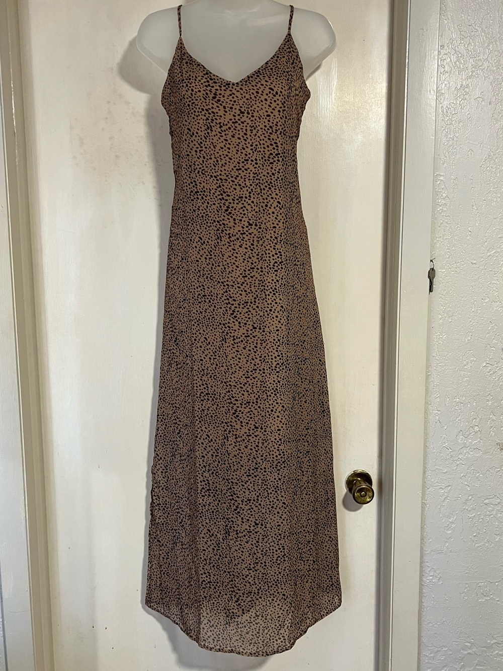 Leopard-Print Slip Maxi Dress in Tan